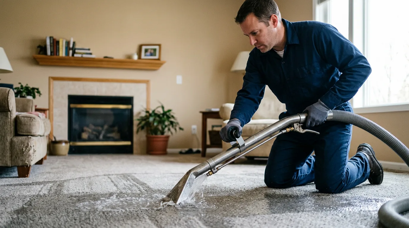 Water damage restoration technician working near Hancock, VT